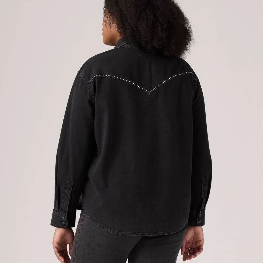 Levi's Shirt Womens 2X Black Western Denim Button Up Rhinestone Long Sleeve